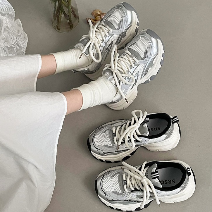 Women's New Silver White Lightweight Height Increasing Sports Shoes Free Shipping