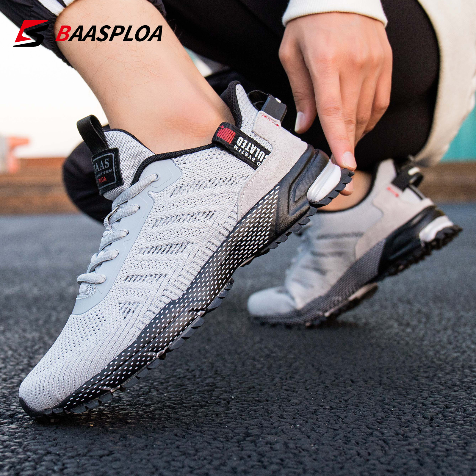 Baasploa Running Shoes For Men Lightweight Sneakers Man Designer Mesh Sneaker Lace-Up Male Breathable Sports Tennis Shoe