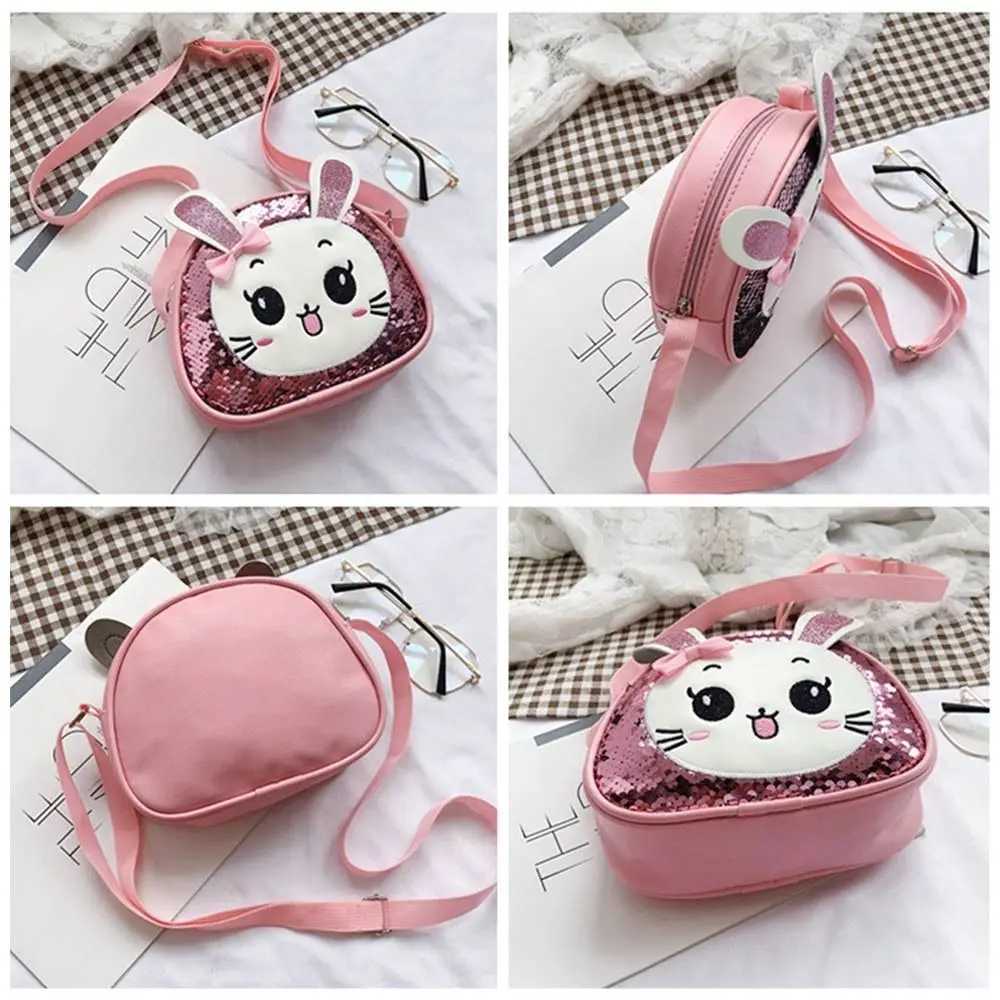 New Cute Sequins Bunny Pu Leather Shoulder Bag Sweet Little Princess Shoulder Coin Purse Crossbody Bag LX241104