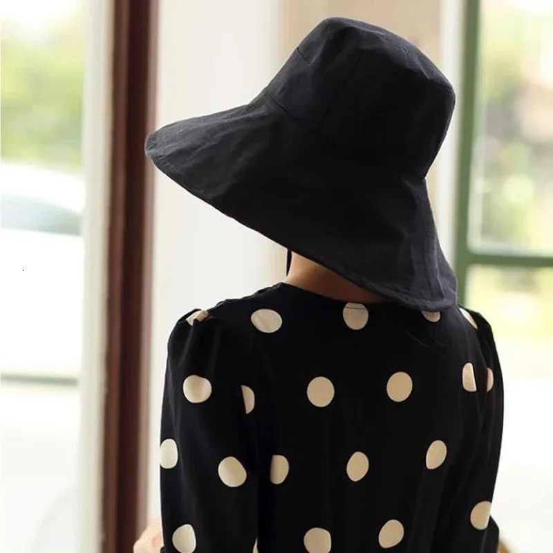 Summer Wide Brim Sun Hat Womens Foldable Travel Packable Bucket Hat Japanese UV Sunscreen Cotton Linen Beach Hat Fisherman Hat 241104