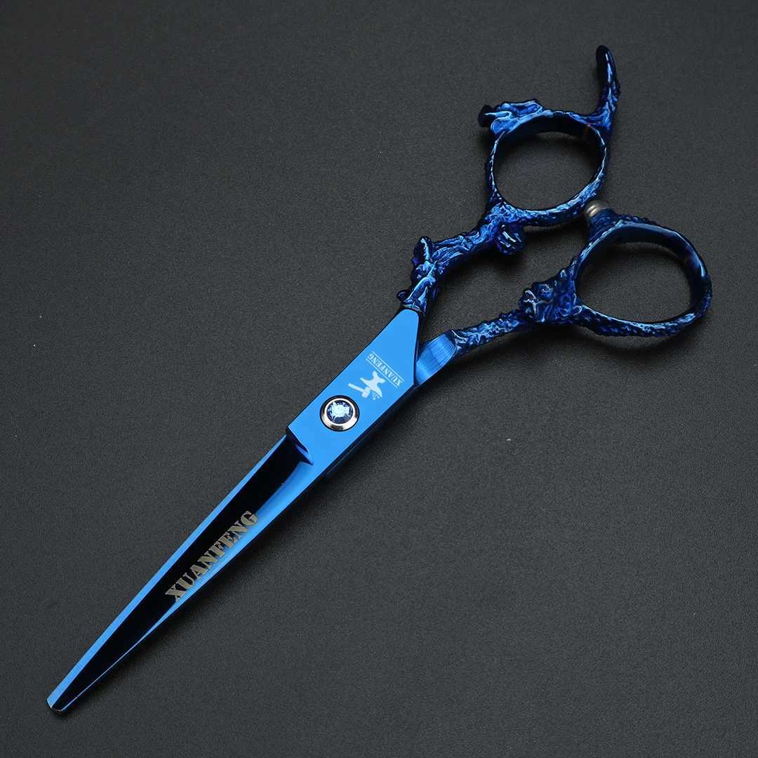 Blue Dragon Handle 6-inch Japanese 440C Steel Hair Scissors barber Cutting scissors and thinning scissorsXJ241104