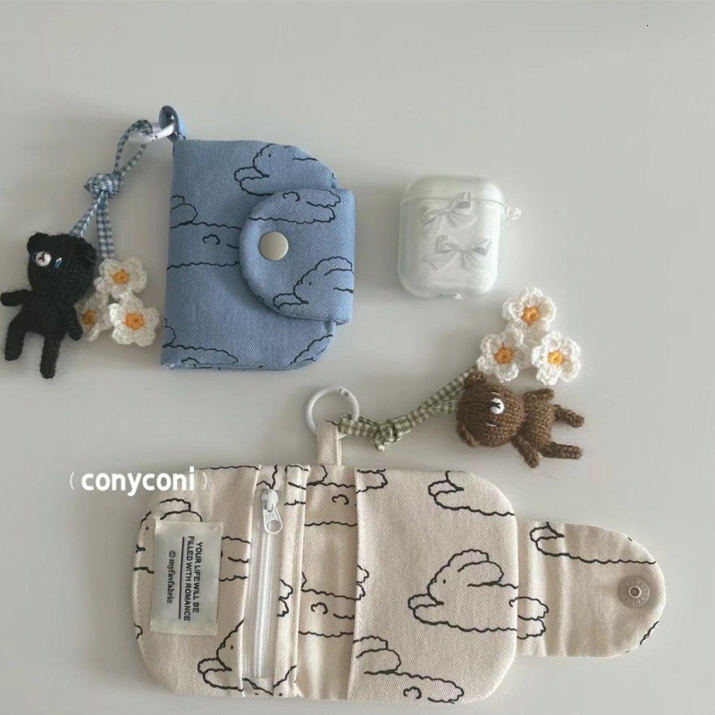 New Cute Flower Hangable Small Fresh Card Multi layer Zero Wallet Canvas Earphone Storage Carrying Bag