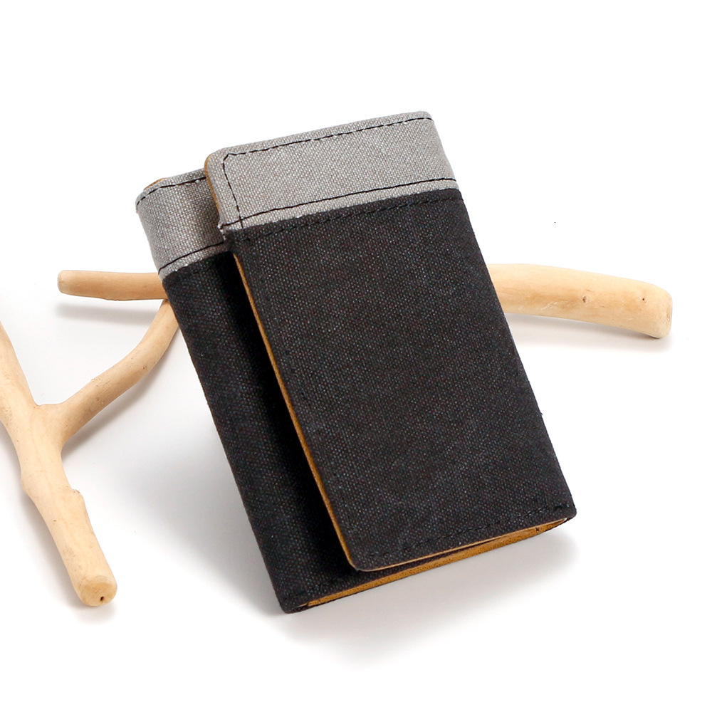 New designer canvas wallet men's short denim contrasting color small leather clip
