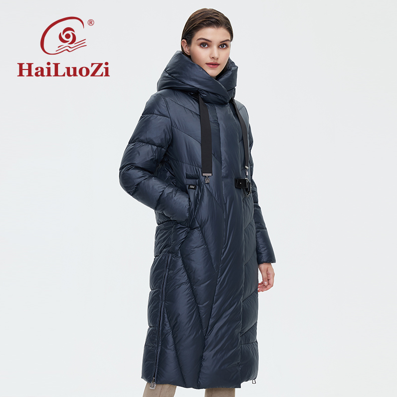 Hailuozi Women's Winter Jacket New Women Coat Lengthened Warm Windproof Hooded Belt High-Quality Bio-Cotton Filg Parka 6032