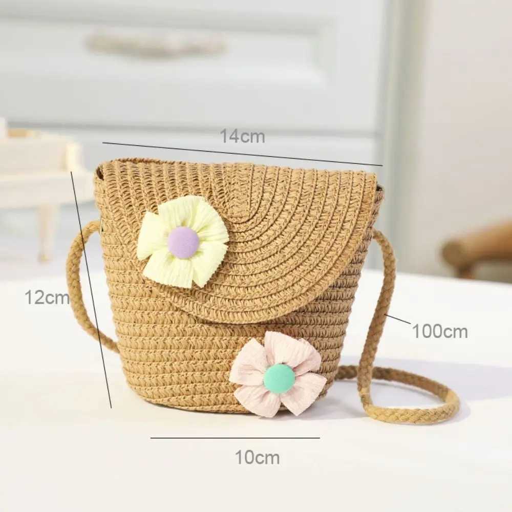 Mini Flip Straw Bag Summer Beach Coin Purse Handmade Woven Crossbody Handbag Photo Props Kid Messenger Bags LX241104