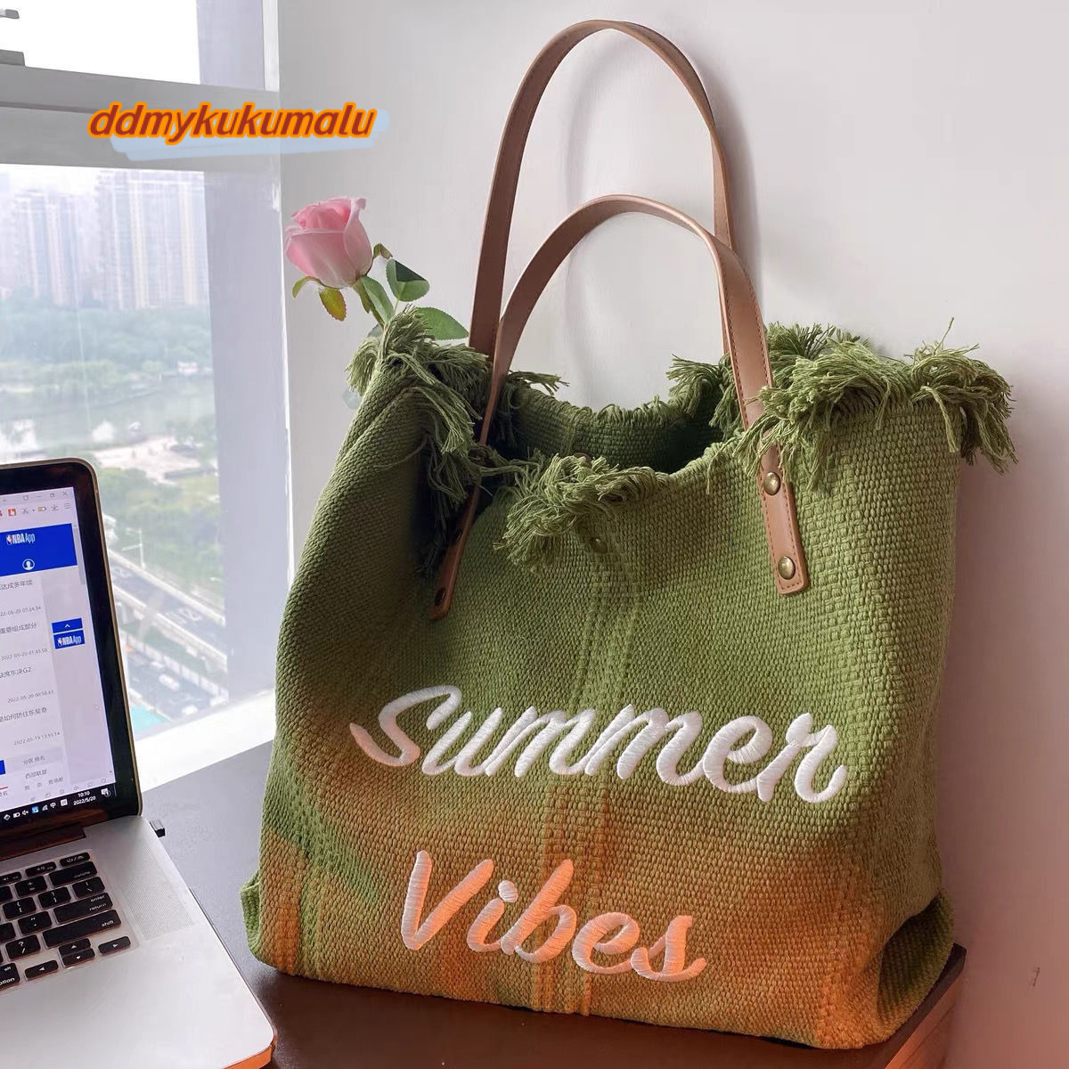 2022 new beach travel tote fashionable and simple tassel mommy large capacity single shoulder bag, trendy #17 kukumalu