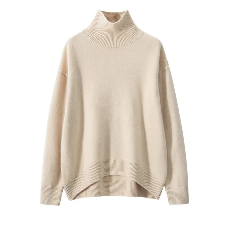 Autumn and Winter Thick Cashmere Sweater Womens High Collar Pullover Sweater Warm Loose Knitted Bottom Sweater Top 241104