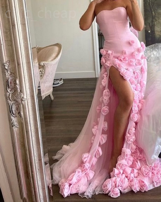 Aso Ebi Rals Pink A E Prom Dress Tulle High Split Evening Formal Party Second Reception Th Birthday Engagement Gowns Dresses Robe De Soiree ZJ 6660306