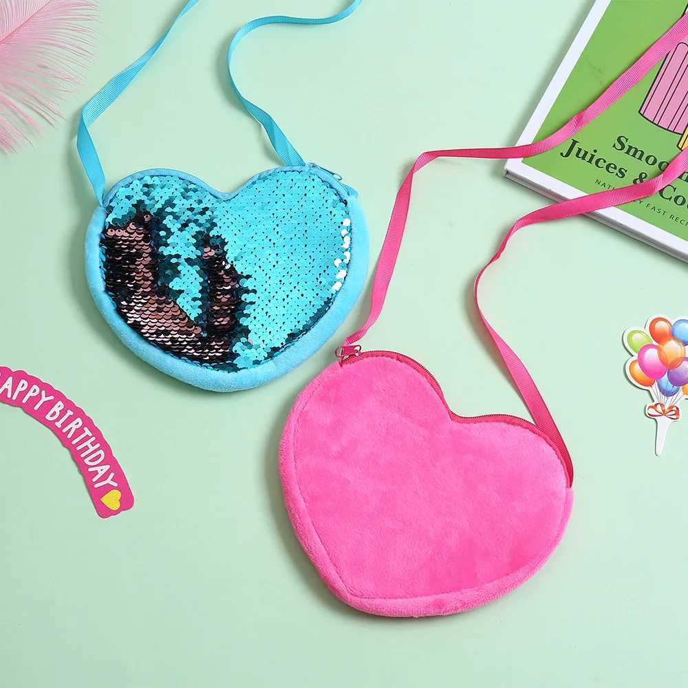 Multi Color Childrens Sequin Heart-Shaped Crossbody Bag Cute Girl Shoulder Bag Cross Body Bag 2024 Gifts LX241104
