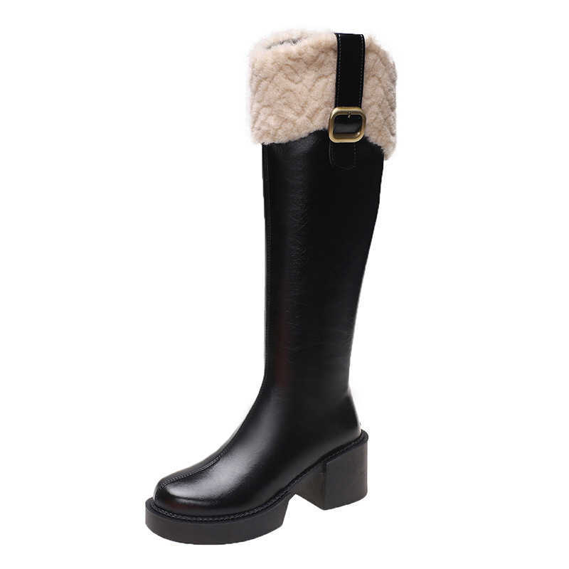 CMM Small Height High Heeled Hairy Long Boots for Women Autumn and Winter New Fashion Long Boots Plush Mouth Knight Boots