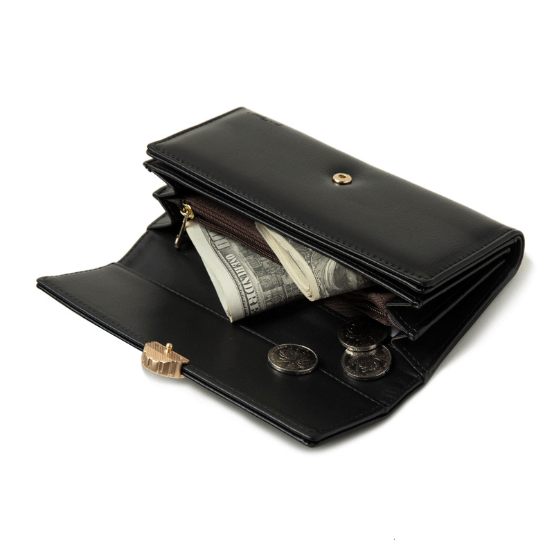 Love Step New Long Women's Solid Color Bow Buckle Three Fold Embroidered Handbag Wallet Clip