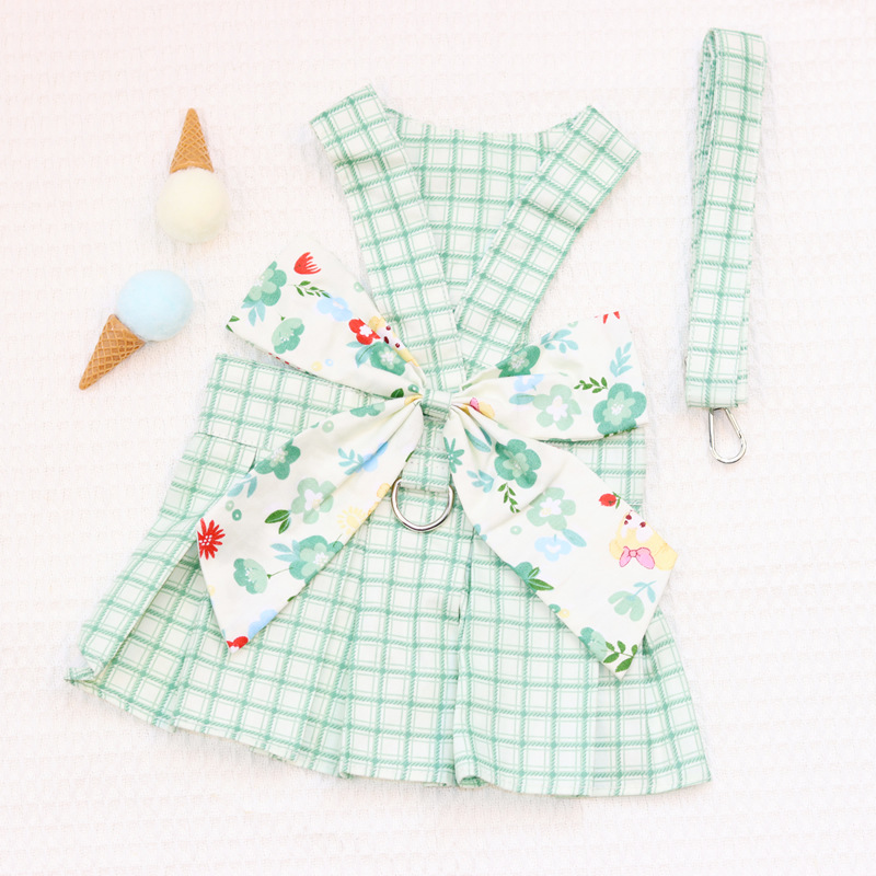 Coolgle Pet Dog Clothes Supplier Pink Green Harness Clothes Matching Dog Leash Cotton Pet Clothes Spring Summer Dog Dress