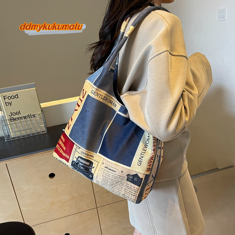 Ins large capacity tote 2024 new summer canvas Thai niche letter casual shoulder bag #27 kukumalu
