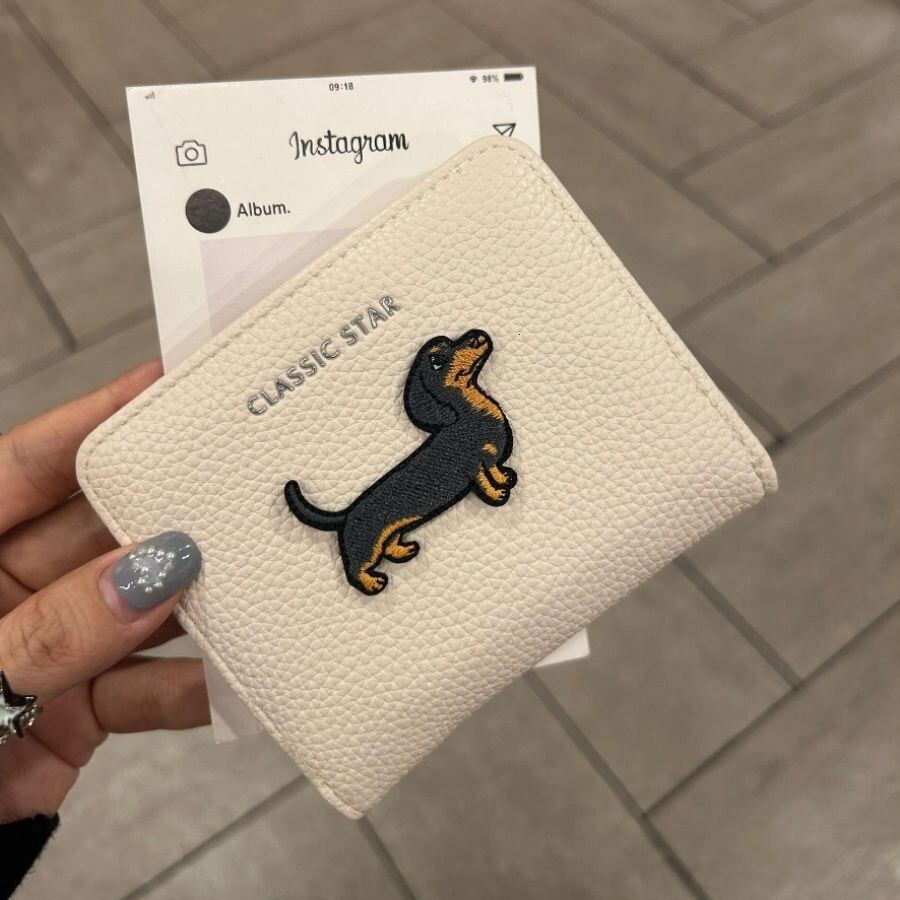 New wallet designer sausage wallet cartoon leather coin folding cute dog short fashion bag card bag