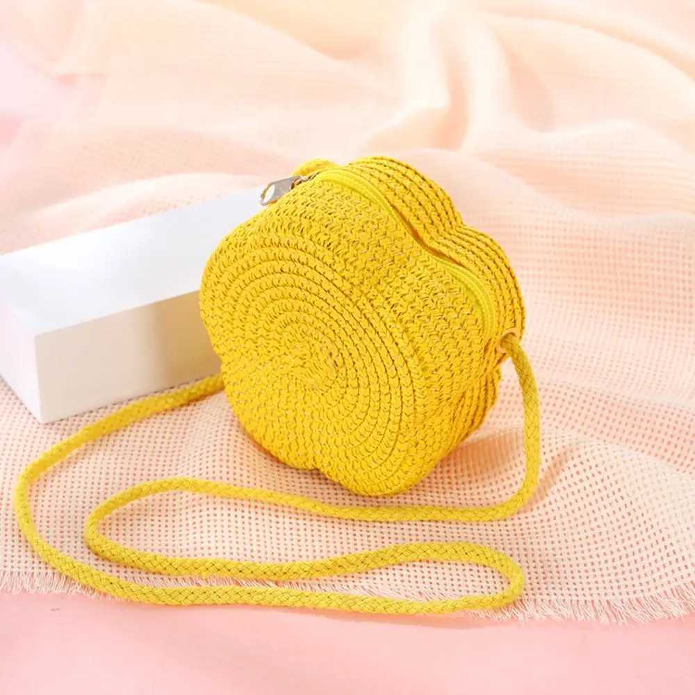 Childrens Straw Shoulder Bags Beach Bag Coin Purse Kids Flower Woven Crossbody Bag LX241104