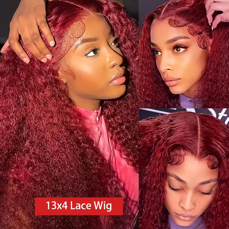 Free shipping 250 Density Peruvian Soft 30 40 Inch 99J Bury Deep Wave 13x4 Front Human Hair Wig 360 Lace Frontal Red Curly Wigs Synthetic for Women