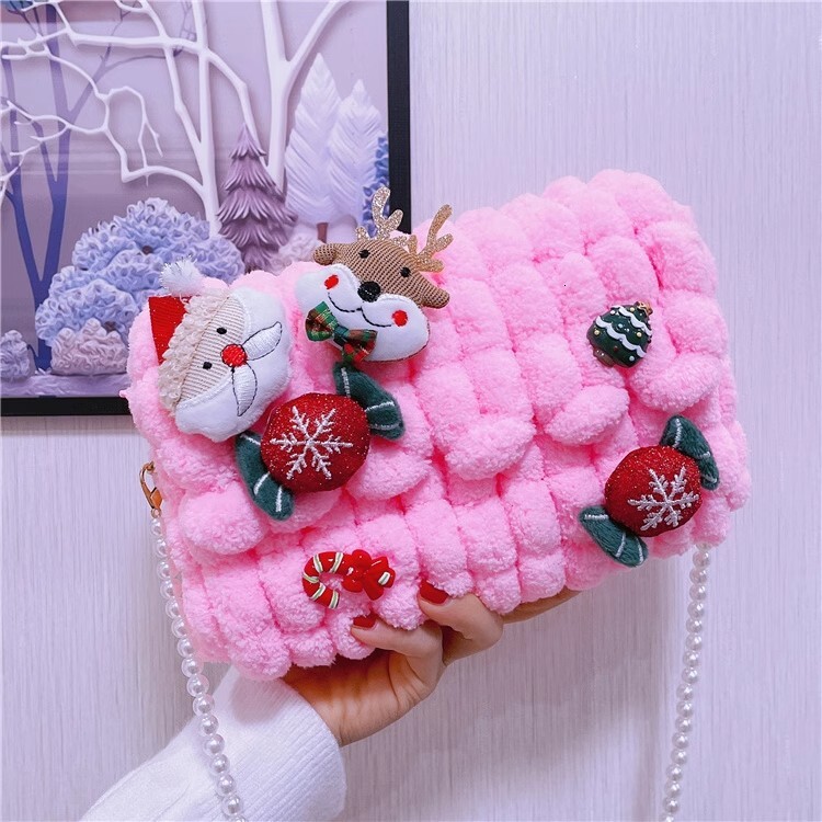 Handmade DIY material hand woven homemade for girlfriend, cute plush diagonal cross bag, Christmas gift