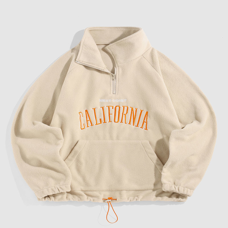 Mens Hoodies Fluffy Fleece Warm Sweatshirts Letters Embroidered Vintage Streetwear Pullover Sudaderas for Autumn Winter 241029