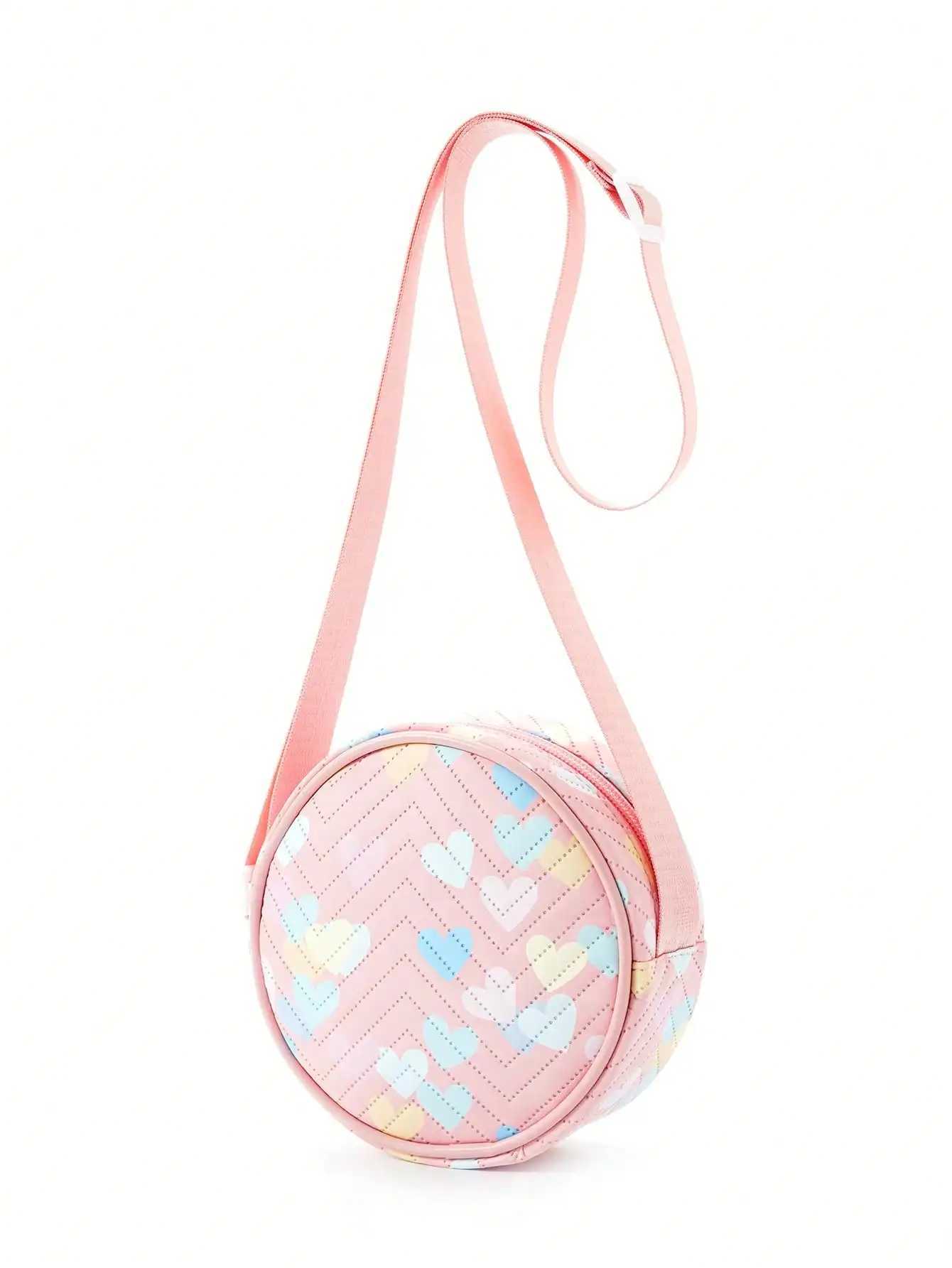 Girls Heart Pattern Adjustable-strap PU Zipper Circle Bag Crossbody Bag LX241104