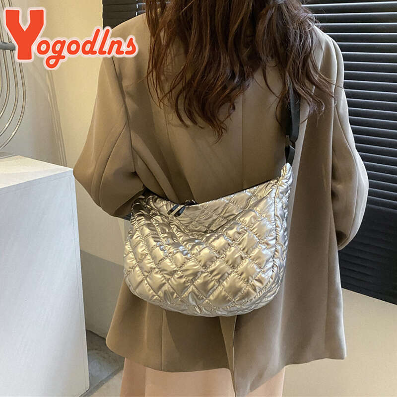 Designer Bag Yogodlns Winter Space Cotton Shoulder Bag For Women Retro Rhombus Dumpling Bag Luxury Female Crossbody Bag Armpit Handbag Sac purse luxur