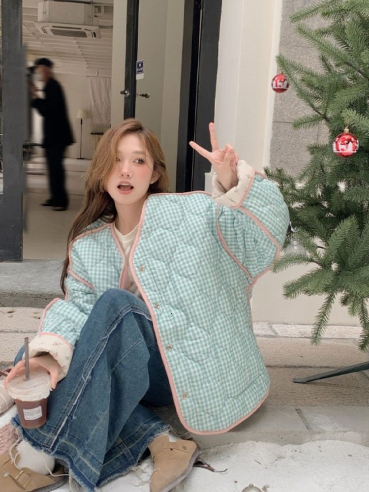 Korejepo Cotton Padded Thickened Clothes Women Winter 2024 New Retro Rhombus Coat Sweet Ral Age Reducing Jacket