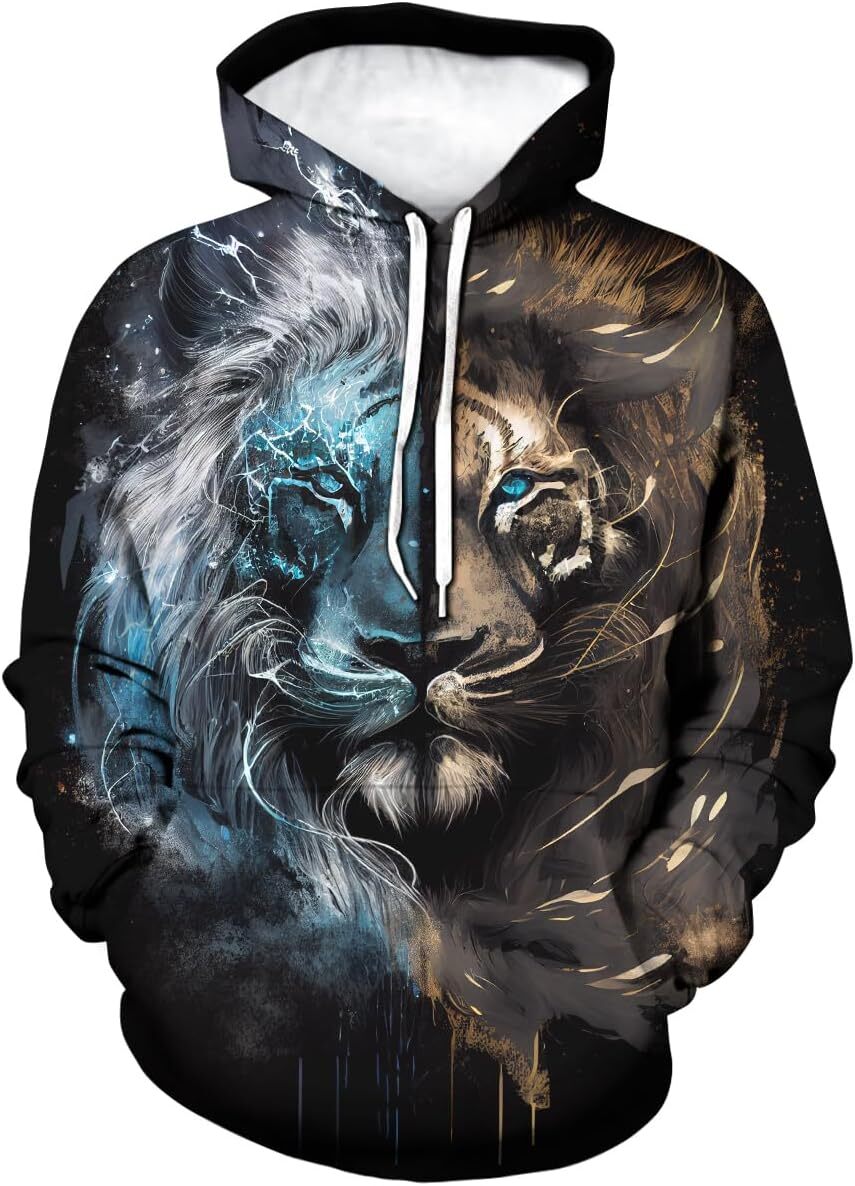 Hoodie for Mens Womens Lion Pattern Hoodie for Men Novelty Animal Print Sweatshirt Hooded Pullover Graphic Hoodies sweatshirt Hip-hop