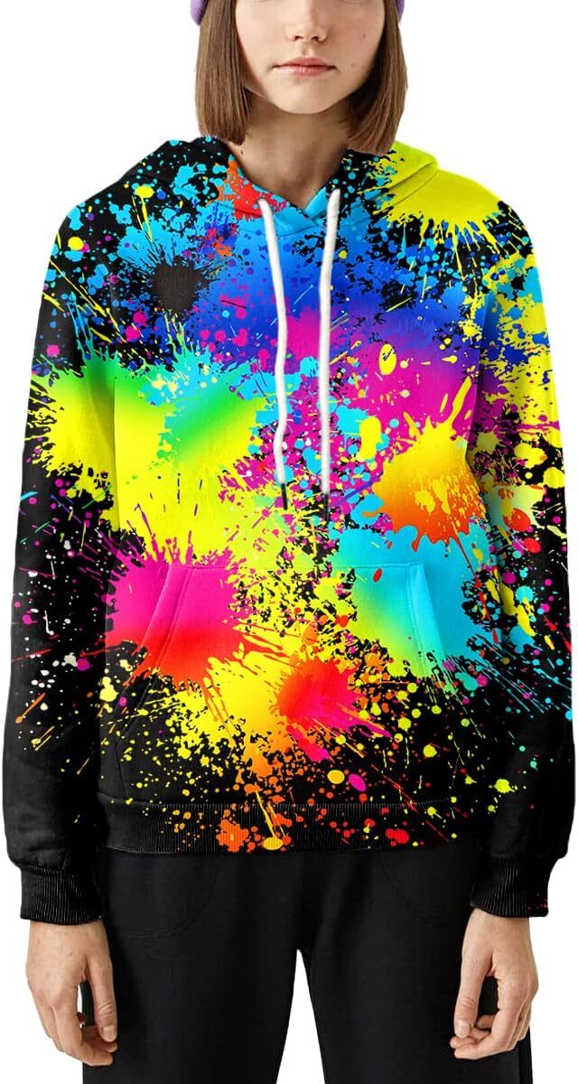 Hoodie for Mens Womens Unisex Graphic Print Hoodies 3D Colorful Novelty Design Long Sleeve Sweaters with Pocket Graphic Hip-hop