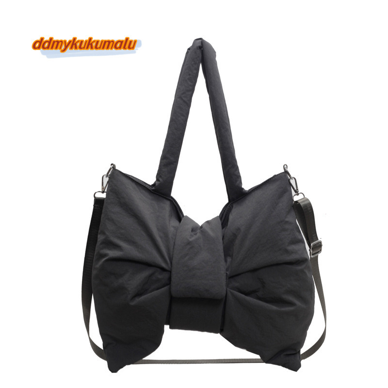 2024 new minimalist canvas one shoulder bag, cute and exquisite bow tie, niche crossbody commuting tote bag #31 kukumalu