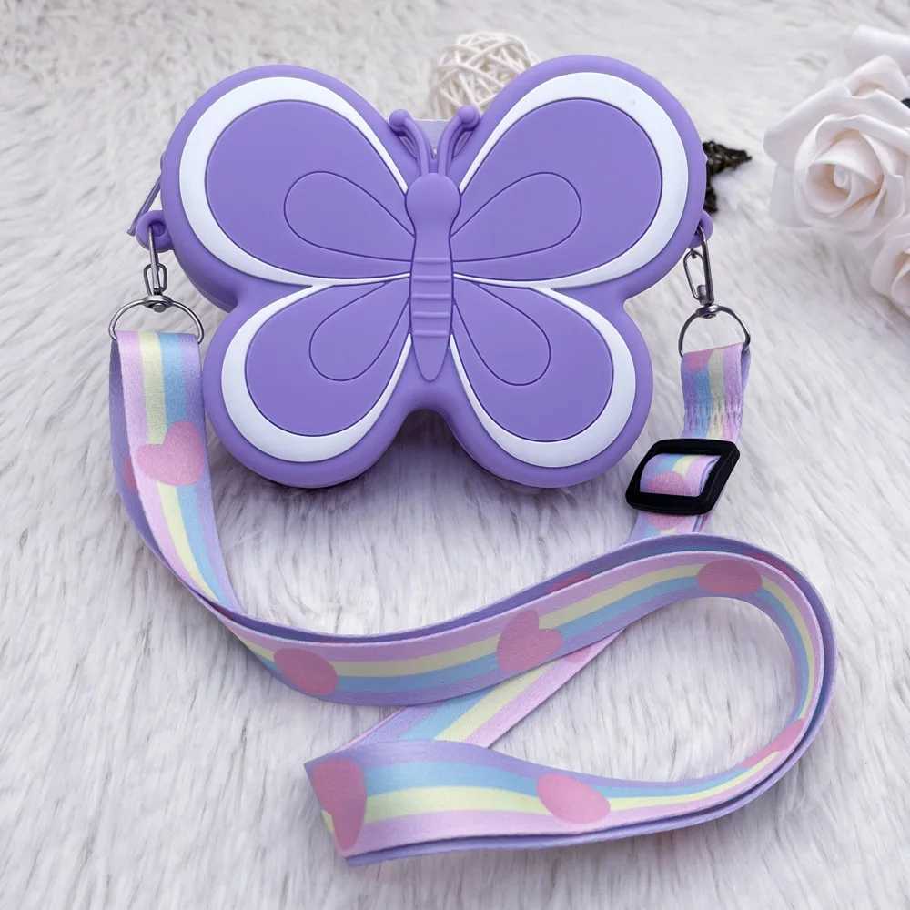 Butterfly Crossbody Bag Children Silicone Phone Pouch Shoulder Bags Satchel Girls Lovely Purse Animal Handbags Wallets LX241104