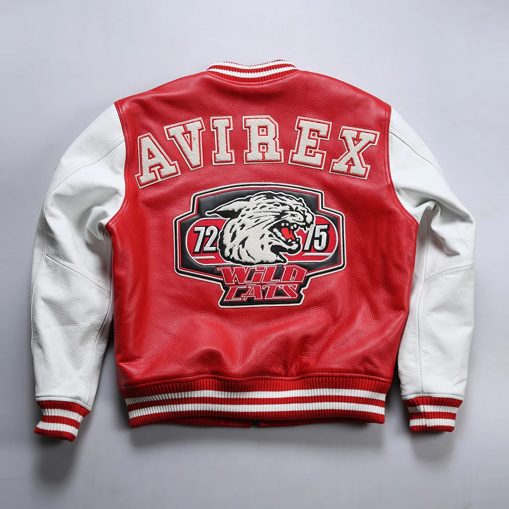 Mens Real Leather Jacket with Embroidery thicken first layer cowhide leather Winter Classic Warm Baseball outfits Coat 241104