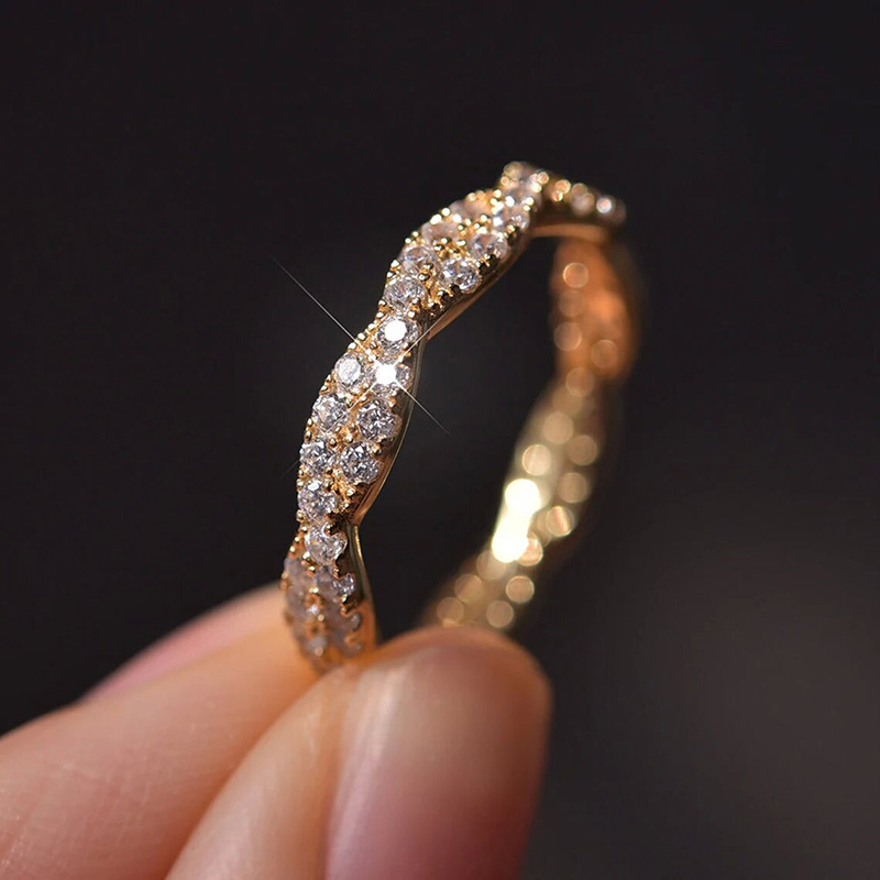 Cluster Ring 925 Sterling Silver Gold Plated Full Circle Diamond Ring Round Crystal Ring Women's Gold Engagement Ring Luxury Jewelry Size 6-10 - view 7