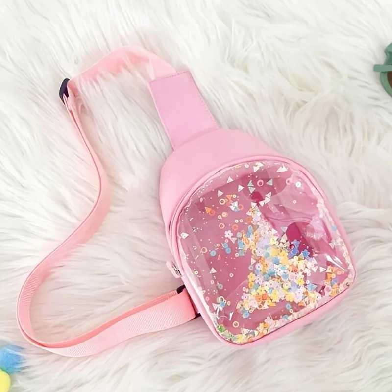 Cute Colorful Girls Transparent Sequin Chest Bag Lovely Creative Boys Kids Zipper Crossbody Bag Children Coin Purse Handbags LX241104