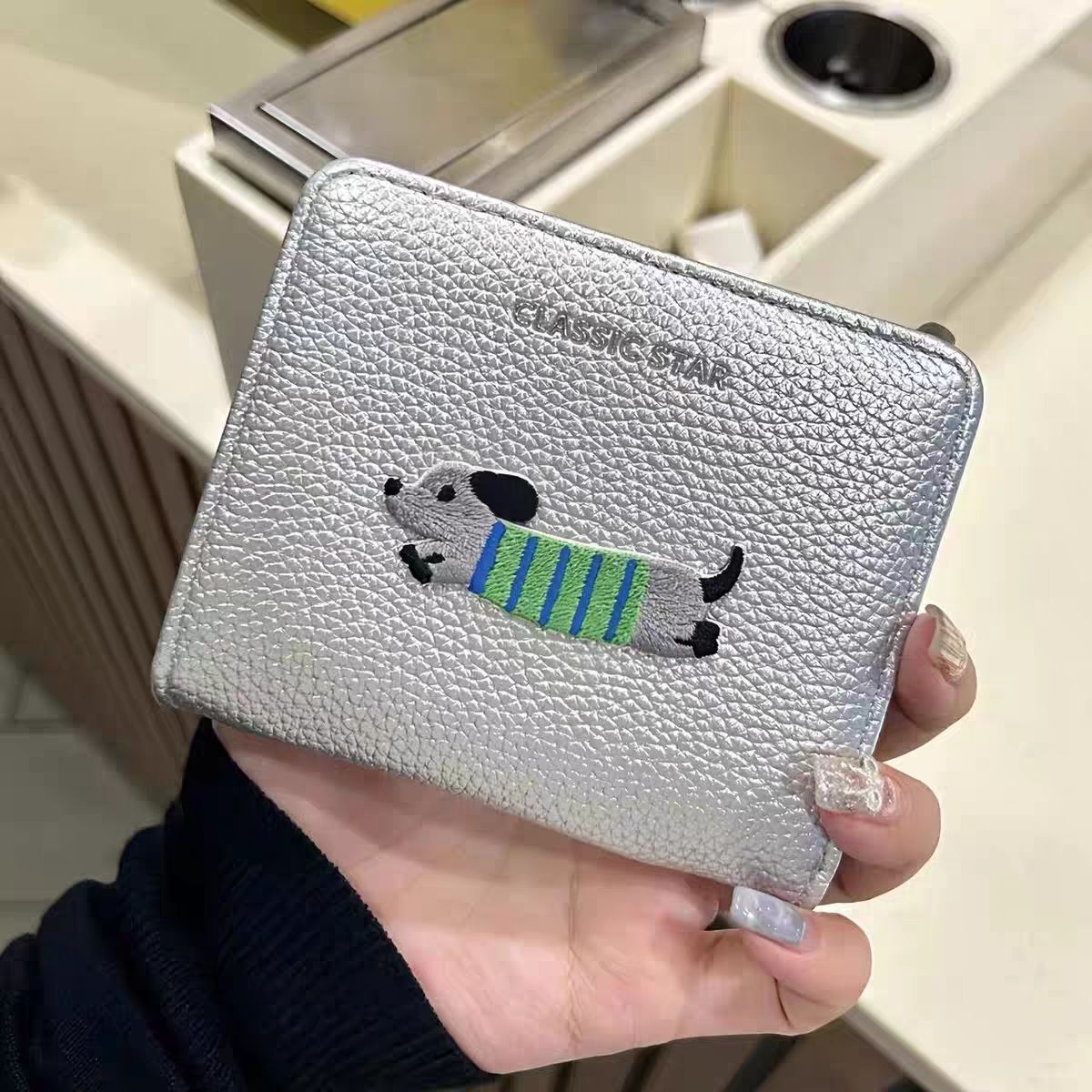 New wallet designer sausage wallet cartoon leather coin folding cute dog short fashion bag card bag