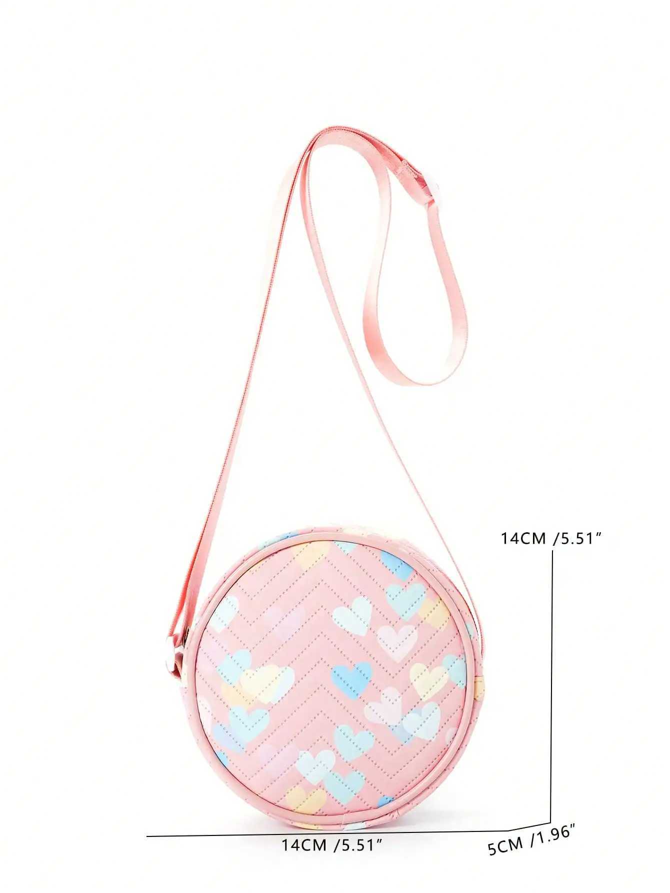 Girls Heart Pattern Adjustable-strap PU Zipper Circle Bag Crossbody Bag LX241104