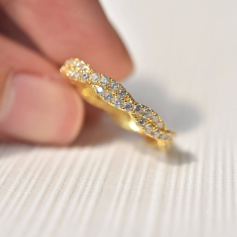 Cluster Ring 925 Sterling Silver Gold Plated Full Circle Diamond Ring Round Crystal Ring Women's Gold Engagement Ring Luxury Jewelry Size 6-10 - view 3