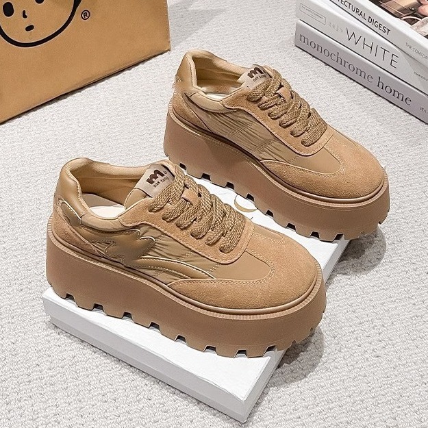 Women's Spring New British Style Frosted Leather Casual Lace Up Sports Shoes Free Shipping.