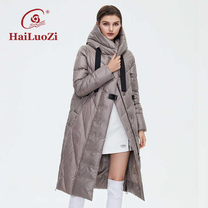 Hailuozi Women's Winter Jacket New Women Coat Lengthened Warm Windproof Hooded Belt High-Quality Bio-Cotton Filg Parka 6032