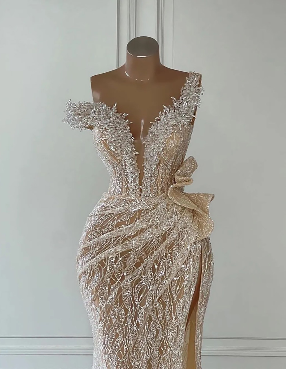 Prom Dresses Party Gown Mermaid Trumpet Girl Illusion Beaded Crystal Applique Champagne Sequins Off-Shoulder New Custom Plus Size Formal