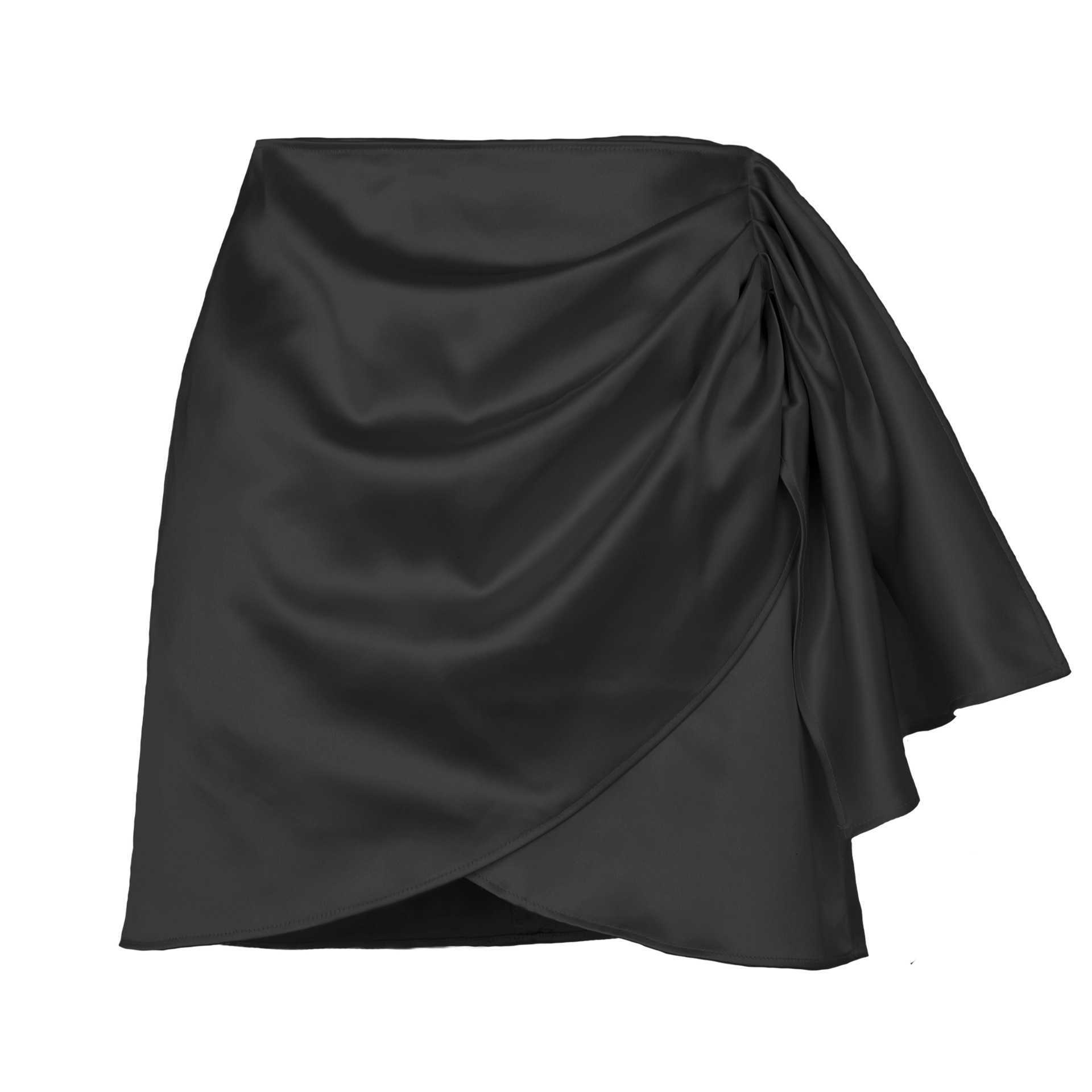 Women Black Skirts Length Adult Career Skirts Summer Irregular Zipper Skirt Pleat Positioning Solid Color Satin High Waist Skirt 241023