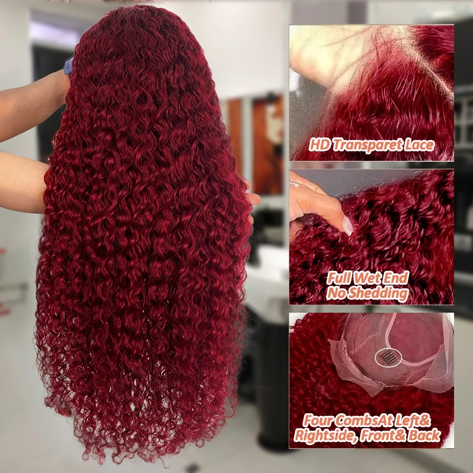 Free shipping 250 Density Peruvian Soft 30 40 Inch 99J Bury Deep Wave 13x4 Front Human Hair Wig 360 Lace Frontal Red Curly Wigs Synthetic for Women