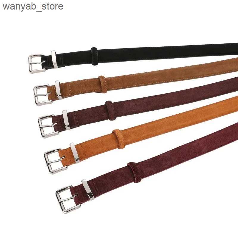 Belts Ancora red womens leather belt suede leather belt 2.8cm wide fashionable belt with metal buckle matching dress L240910