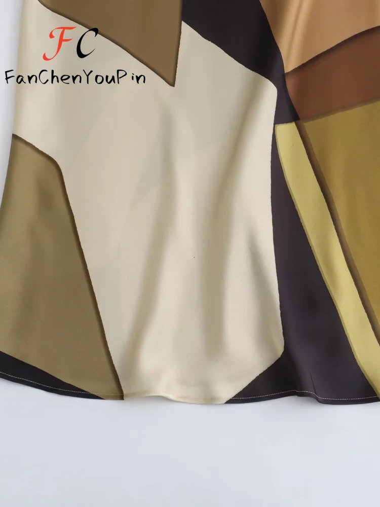 Summer Womens Dress Temperament Pleated Print Satin Midcalf Skirt Fashion Slim Fit Sleeveless Elegant Aline Dresses 240329