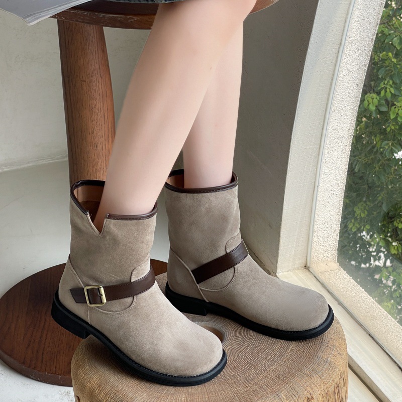Women's Fashion Boots:Simple Design Retro Martin Boots Winter New Trendy Versatile Round Toe Short Boots,Brown/Khaki,Free shipping