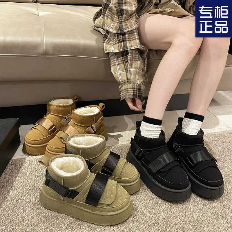 2024 Cow Suede Winter Womens Fashion Snow for Girls Flat Designer Platform Boots Casual Thicken Sneakers Shoe J241104