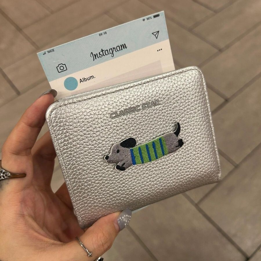 New wallet designer sausage wallet cartoon leather coin folding cute dog short fashion bag card bag