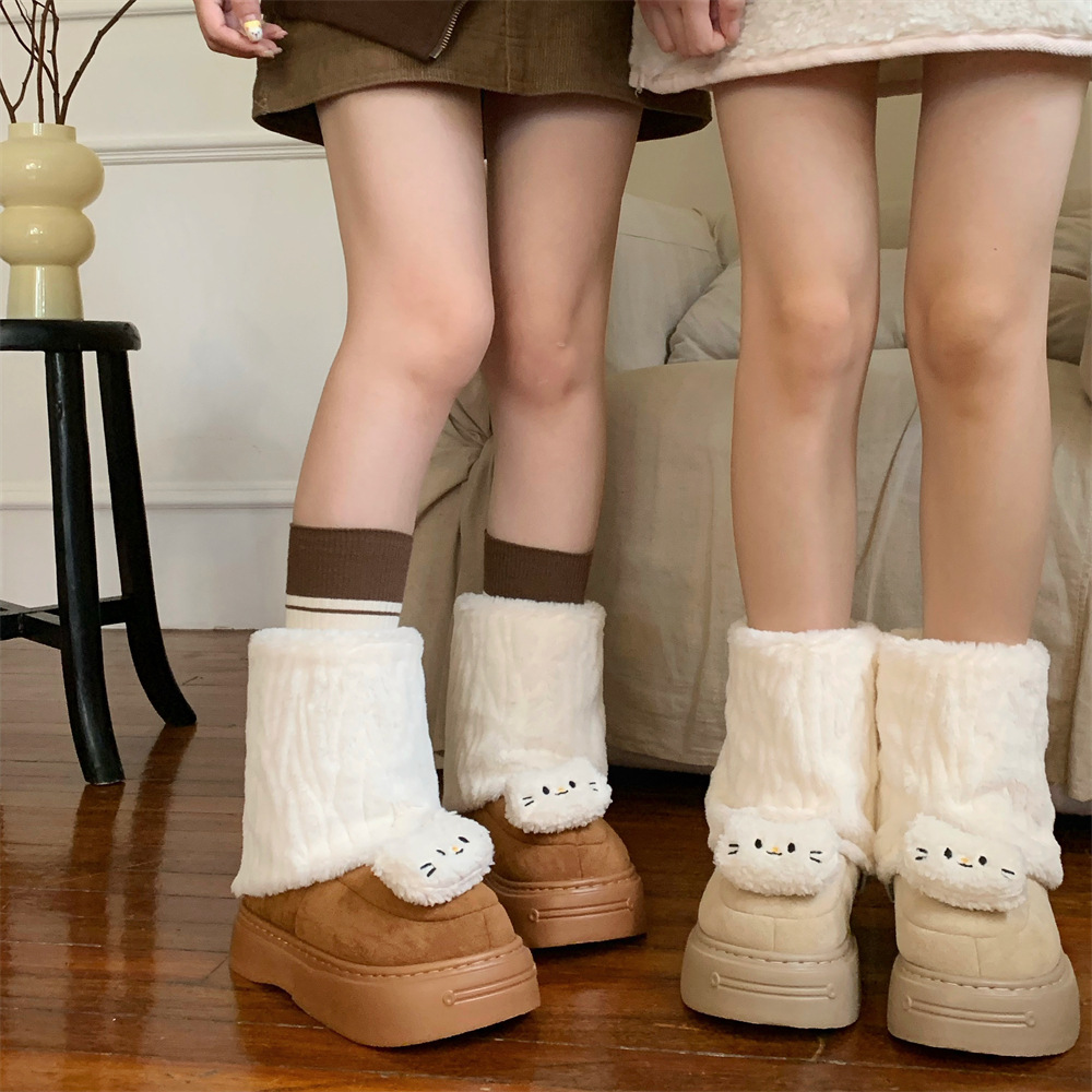 2024 Winter Fur Boots Snow Boots Women Fluffy Fuzzy Furry Faux Fur Boots Middle Calf Platform Pink Black White Furry Boots