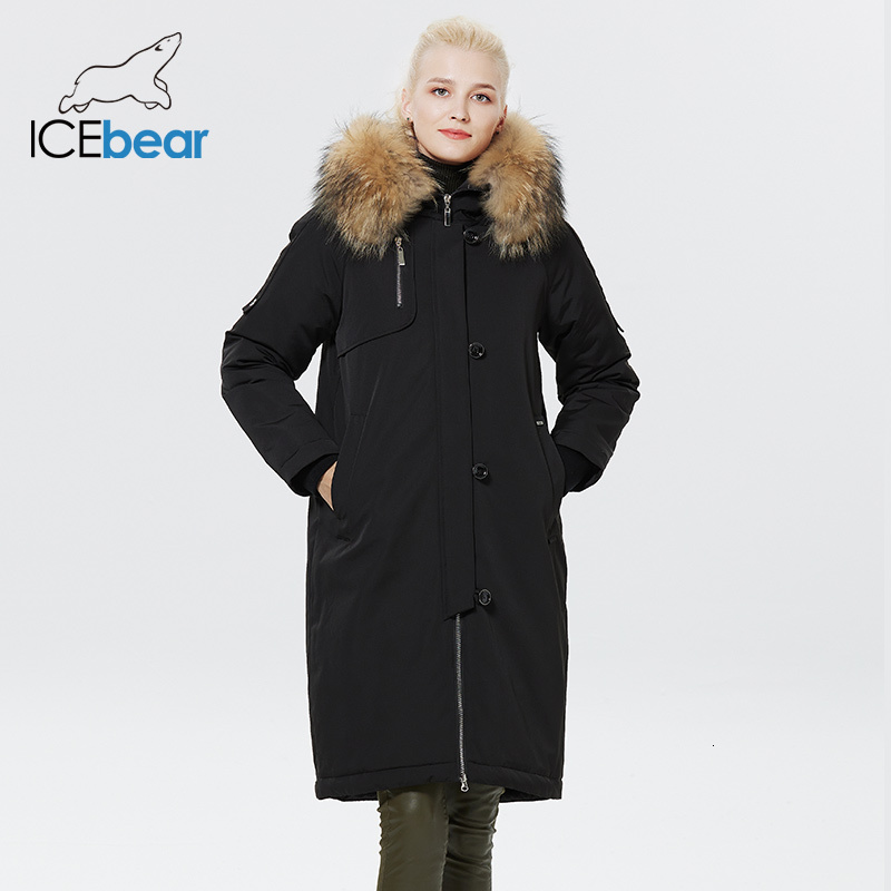 Icebear 2023 Winter Women Jacket Elegant Ladies Warm Cotton Coat Women's Thickened Windproof Parka With Fur Collar Gwd22599-2I