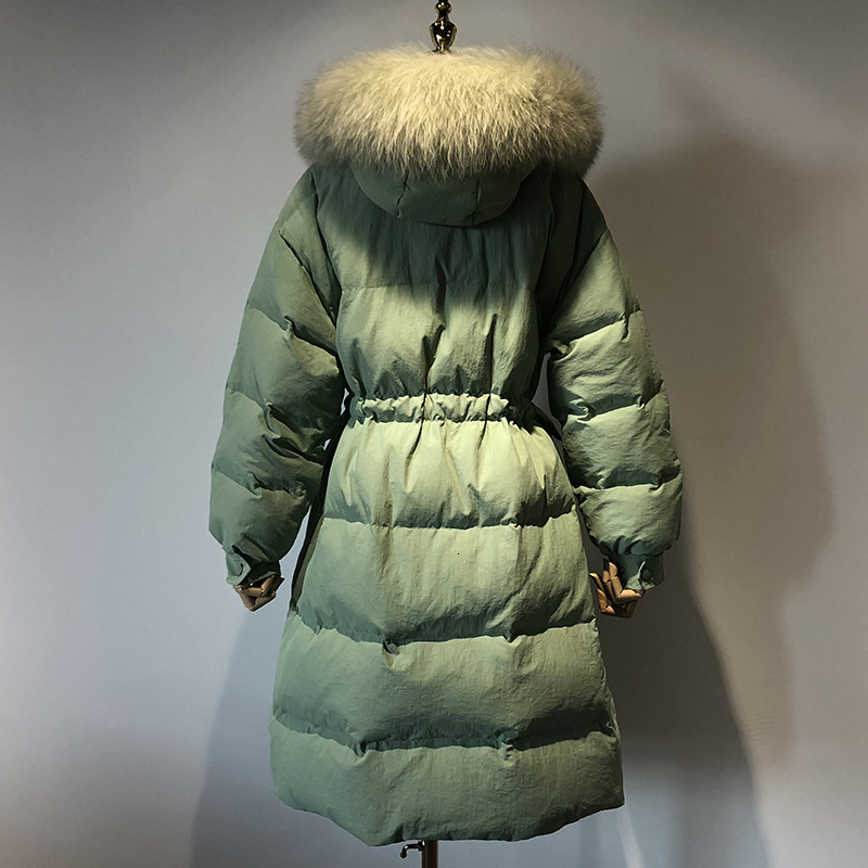 Women's Down Jacket Winter Loose Mid-Length Thickened Drawstring Hooded Big Fox Fur Collar 2022 New Solid Korean Coat