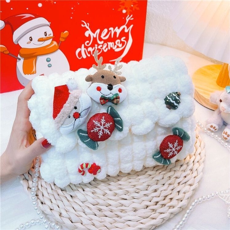 Handmade DIY material hand woven homemade for girlfriend, cute plush diagonal cross bag, Christmas gift
