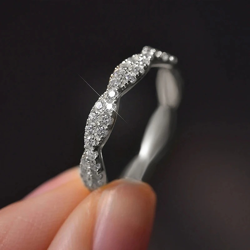 Cluster Ring 925 Sterling Silver Gold Plated Full Circle Diamond Ring Round Crystal Ring Women's Gold Engagement Ring Luxury Jewelry Size 6-10 - view 4